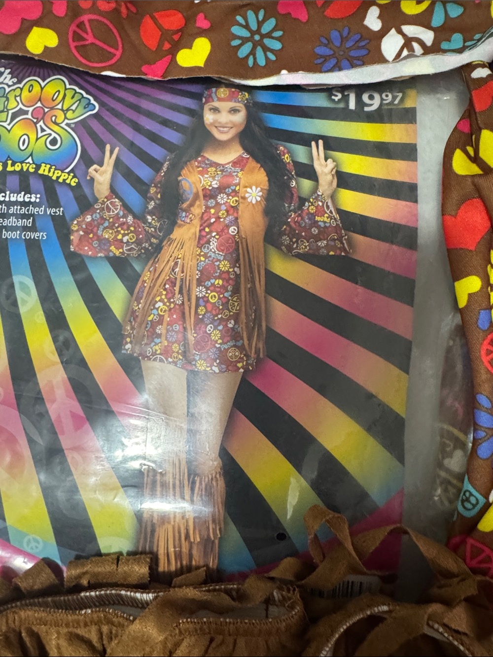Women Brown 1970s Hippie Costume with Fringe Vest